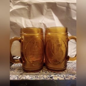 1776 Vintage Liberty Bell Amber Glass mug. And Paul Revere Amber Glass mug